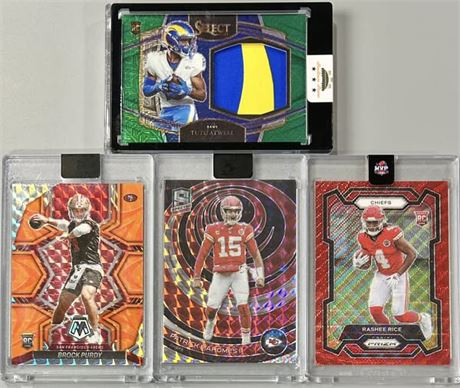 2021-23 Panini RC/Star Lot (4) w/ Purdy Orange RC, Mahomes 16/60, Atwell 1/5
