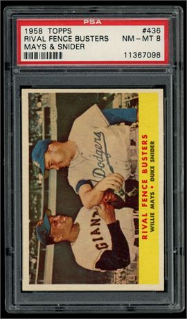 1959 Topps #436 Rival Fence Busters Mays & Snider PSA 8 NMMT
