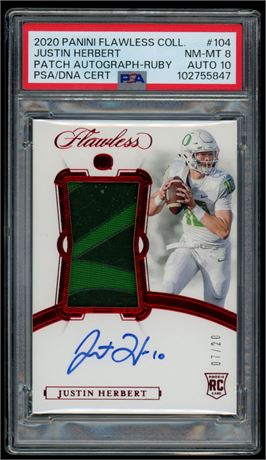 2020 Panini Flawless #104 Justin Herbert Ruby 7/20 RPA  PSA 8 Auto 10