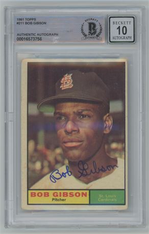 1961 Topps #211 Bob Gibson BGS Authentic Auto