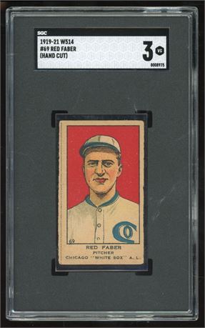 1919-21 W514 Strip Card #69 Red Faber Hand Cut HOF SGC 3 VG Only 7 Higher