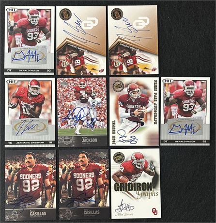 Oklahoma Sooners Football Autographed Card Lot (10)