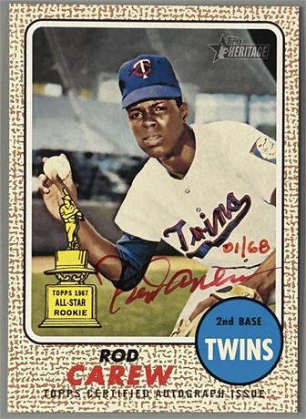 2017 Topps Heritage Rod Carew Real One Auto Red Ink 01/68