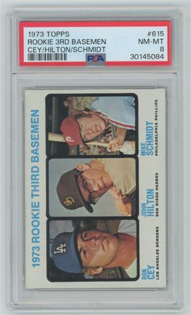 1973 Topps #615 Rookie 3rd Basemen Mike Schmidt Hi # RC PSA 8 NMMT