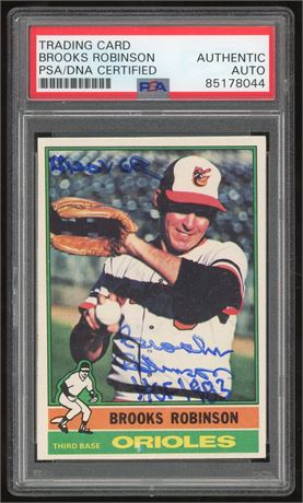 1976 Topps #95 Brooks Robinson Auto w/ 2 Inscriptions PSA AUTH (READ)
