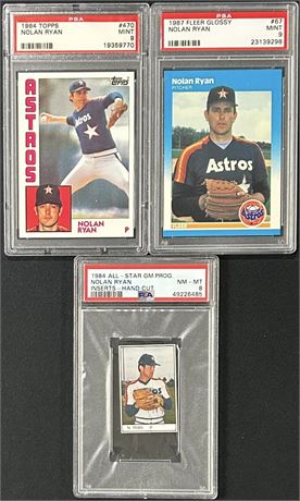1984-87 Nolan Ryan PSA Graded Lot (3) w/ Glossy