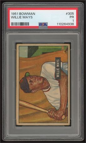 1951 Bowman #305 Willie Mays RC PSA 1 POOR Well Centered