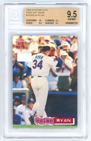 1994 Stadium Club #34 Nolan Ryan First Day Issue BGS 9.5 GEM MINT