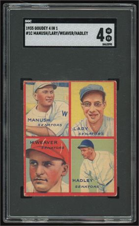 1935 Goudey 4 in 1 #1C Manush/Lary/Weaver/Hadley SGC 4 VGEX