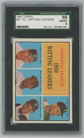 1961 Topps #41 N.L. Batting Leaders Clemente Mays SGC 8 NMMT