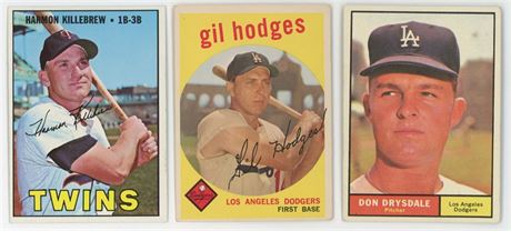 1959-1967 Topps HOF Baseball Raw Lot (3) w/ Drysdale, Killebrew, and Hodges
