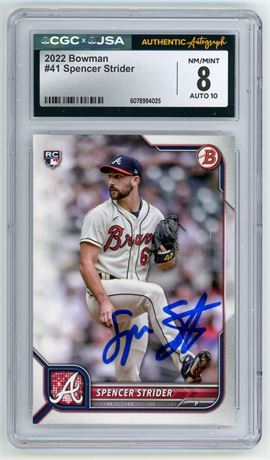 2022 Bowman #41 Spencer Strider RC CGC 8 NMMT Auto 10