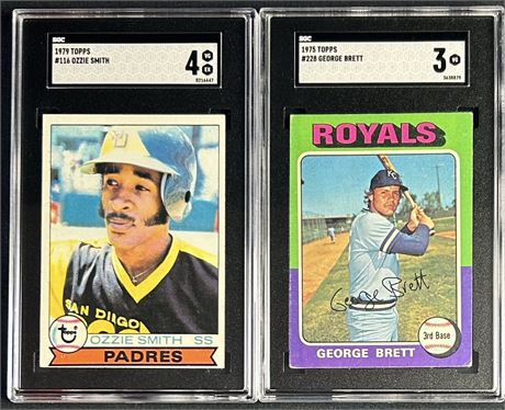 1975 & 1979 Topps HOF RC Lot (2) w/ George Brett & Ozzie Smith