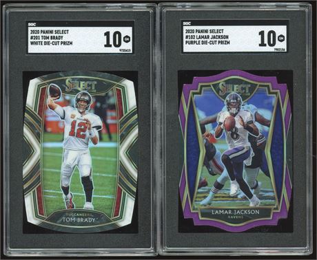 2020 Select SGC 10 Graded Die-Cut MVP QB Lot (2) w/ Brady, Jackson