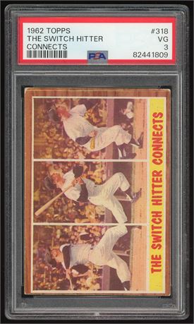 1962 Topps #318 Mickey Mantle "The Switch Hitter Connects" PSA 3 VG