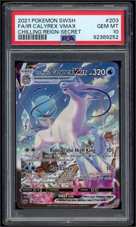 2021 Pokemon SWSH #203 FA/IR Calyrex VMAX Chilling Reign-Secret PSA 10