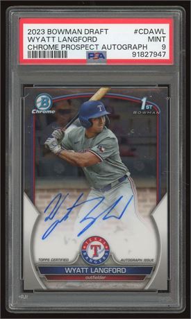 2023 Bowman Draft Chrome Prospect Auto Wyatt Langford 1st Bowman PSA 9 MINT