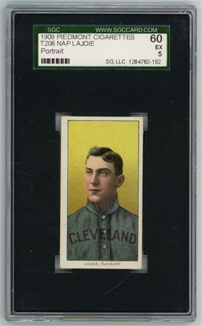 1909-1911 T206 Piedmont Nap Lajoie Portrait SGC 5 EX Beauty!
