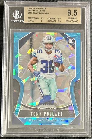 2019 Panini Prizm #339 Tony Pollard RC Blue Ice Prizm 38/99 BGS 9.5 GEM MINT