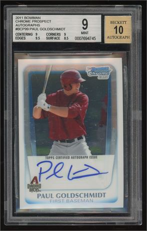 2011 Bowman Chrome Prospect Autos Paul Goldschmidt 1st Bowman BGS 9 Auto 10