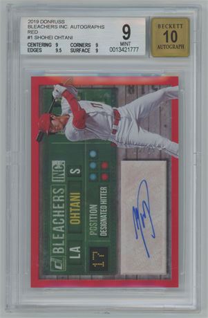 2019 Donruss Bleachers Inc Autographs Red #1 Shohei Ohtani 15/25 BGS 9 Auto 10