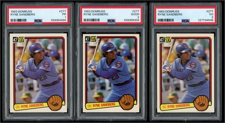 1983 Donruss #277 Ryne Sandberg RC Lot (3) PSA 1-3 Pop 5/Pop 8/Pop 20