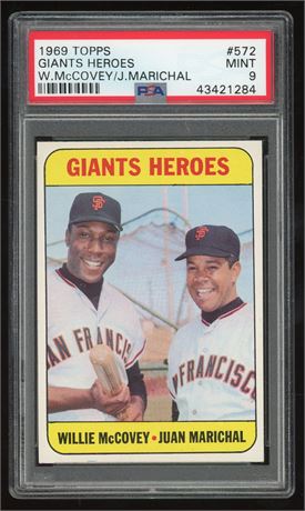1969 Topps #572 McCovey & Marichal Giants Heroes PSA 9 MINT SHARP