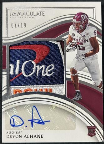 2023 Panini Immaculate Collection Collegiate Devon Achane RPA 1/10 Sick Patch Au