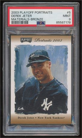 2003 Playoff Portraits #5 Derek Jeter Materials Bronze 94/100 PSA 9 MINT