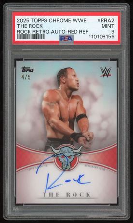 2025 Topps Chrome WWE Rock Retro The Rock Auto Red Refractor 4/5 PSA 9 MINT