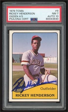 1979 TCMA #9 Rickey Henderson RC Ogden A's PSA 7 Auto 10