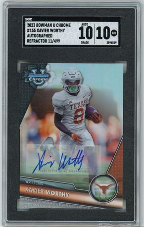 2023 Bowman U Chrome #155 Xavier Worthy Auto Refractor 11/499 SGC 10 Auto 10
