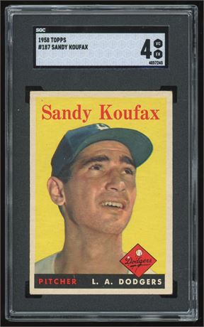 1958 Topps #187 Sandy Koufax SGC 4 VGEX (See Back Pictures)
