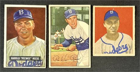 1949-1952 Bowman Baseball Raw Lot (3) w/ Reese, & Hodges Low Grade