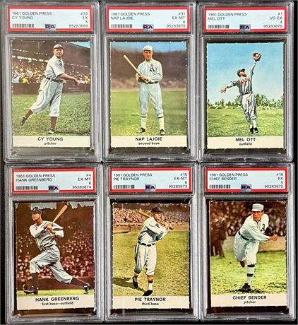 1961 Golden Press PSA Graded Lot (6) w/ Cy Young, Mel Ott, and Pie Traynor
