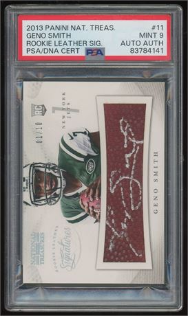 2013 Panini National Treasures #11 Geno Smith Rookie Leather Auto 1/10 PSA 9