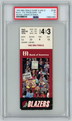 1992 NBA Finals Game #5 June 12 Ticket Stub Michael Jordan 46 Points PSA 1.5