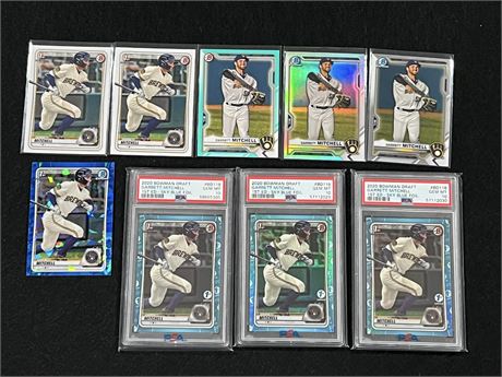 2020-21 Bowman Garrett Mitchell Lot (3 Graded & 6 Raw) w/ 3 PSA 10's RC REF etc