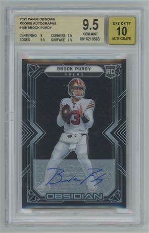 2022 Panini Obsidian #158 Rookie Autographs /199 Brock Purdy BGS 9.5/10 GEM MINT