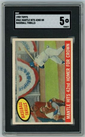 1959 Topps #461 Baseball Thrills Mantle Hits 42nd HR SGC 5 EX