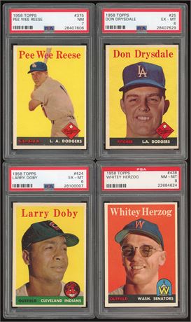 1958 Topps PSA HOF Graded Lot (4) w/ Drysdale, Reese, Herzog, and Doby