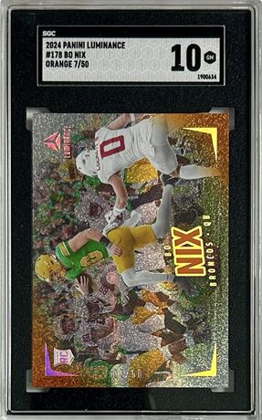 2024 Panini Luminance #178 Bo Nix RC Orange 7/50 SGC 10 GEM MINT