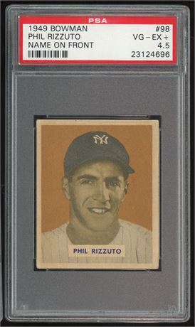 1949 Bowman #98 Phil Rizzuto Name On Front PSA 4.5 VG-EX+