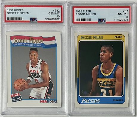 1989-1991 NBA PSA Graded Lot (2) Reggie Miller RC PSA 8 & Scottie Pippen PSA 10