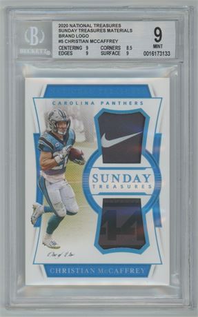 2020 National Treasures #5 Christian McCaffrey RC BGS 9 MINT 1/1 Nike Swoosh