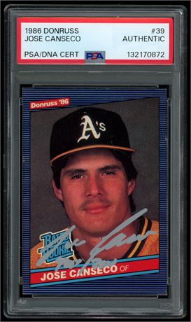 1986 Donruss #39 Jose Canseco Rated Rookie Auto PSA Authentic