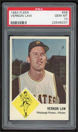 1963 Fleer #58 Vernon Law PSA 10 GEM MINT POP 3