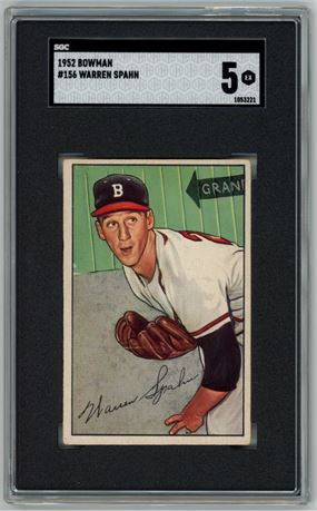 1952 Bowman #156 Warren Spahn SGC 5 EX