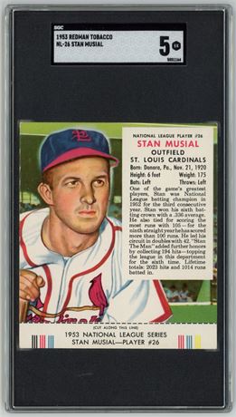 1953 Red Man #26 Stan Musial (With Tab) SGC 5 EX