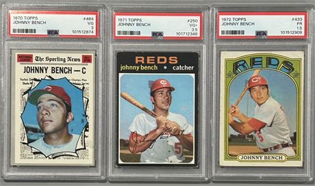 1970-72 Topps Johnny Bench PSA Graded Lot (3)